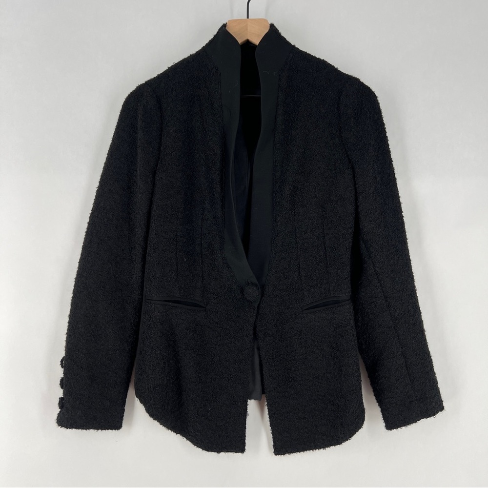 Elm Design Black Boucle Baby Alpaca Wool Sophisticated Blazer Stand Up Collar‎